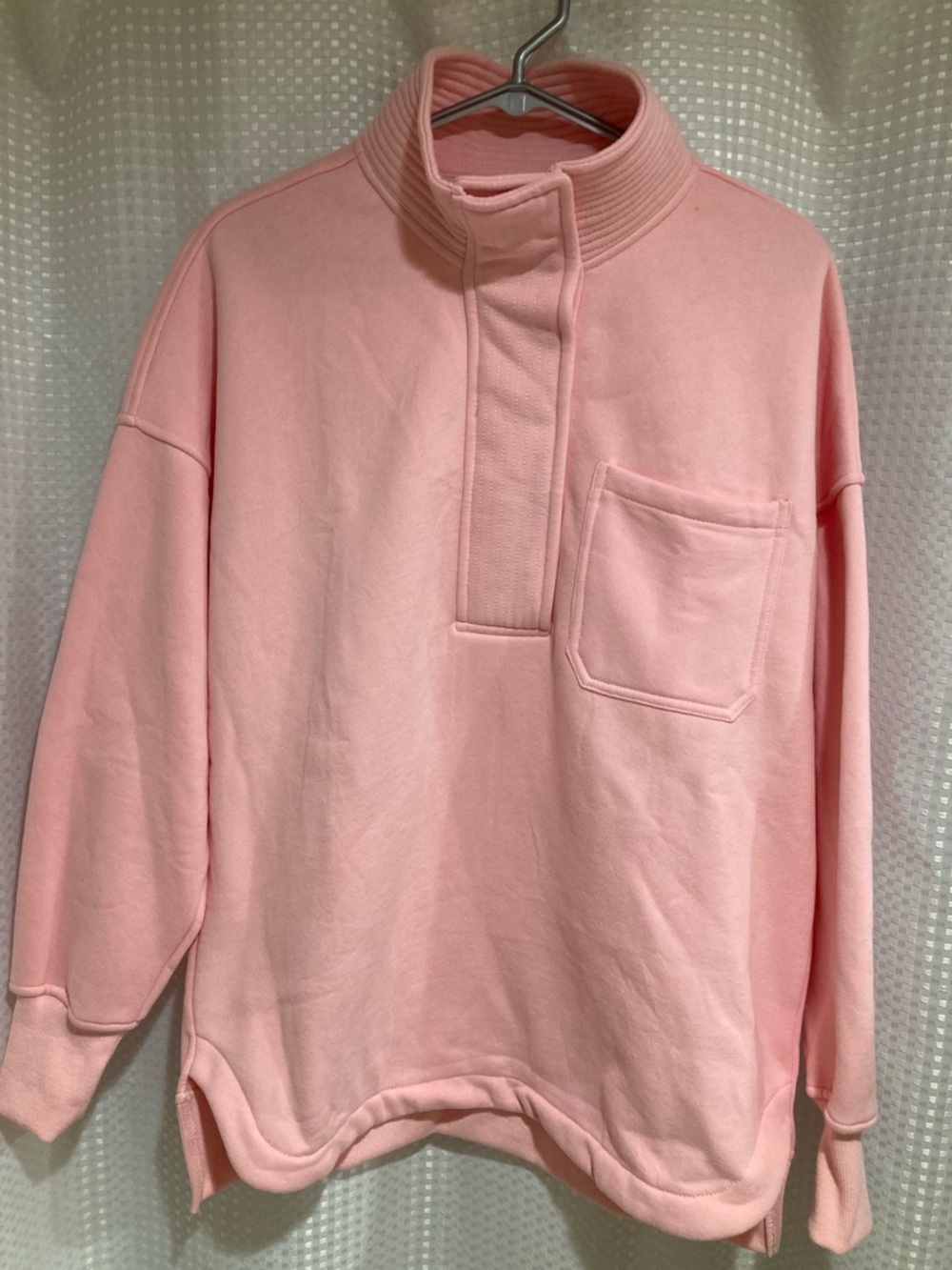 Women's Blush Pink Quarter-Placket Pocket Pullover Sweatshirt